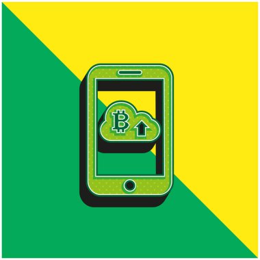 Cep Telefonu Ekranı Yeşil ve Sarı 3D vektör logosu Bulutlu Bitcoin On Up Arrow