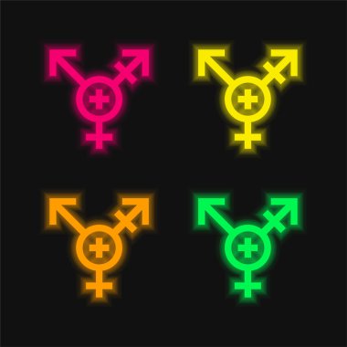 Androgynous dört renk parlayan neon vektör simgesi