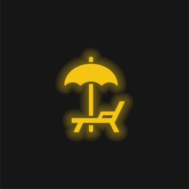 Plaj Şemsiyesi Ve hamak sarısı parlak neon ikonu