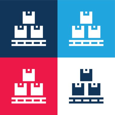 Kutu mavi ve kırmızı dört renk minimal simge kümesi