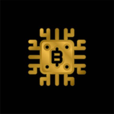 Bitcoin altın kaplama metalik simge veya logo vektörü