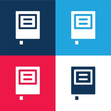 Kitap mavi ve kırmızı dört renk en küçük simge seti