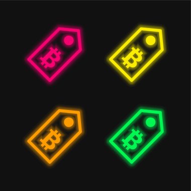 Bitcoin Etiketi Dört renk parlayan neon vektör simgesi