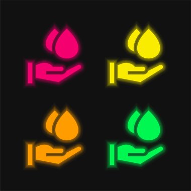 Kan bağışı dört renk parlayan neon vektör simgesi
