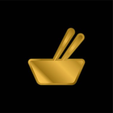 Bowl Ve Chopsticks altın kaplama metalik ikon veya logo vektörü
