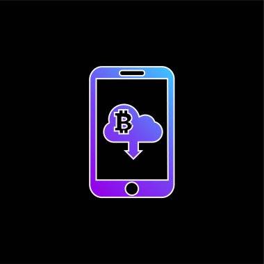 Bulutlu Bitcoin İşareti Aşağı Ok İndirme Sembolü Cep Telefonu Ekran Mavi Gradyan vektör simgesine