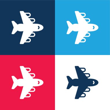 Uçak mavi ve kırmızı dört renk minimal simge kümesi