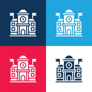 Academy blue and red four color minimal icon set clipart