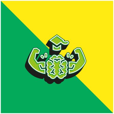 Beyin Yeşili ve Sarı Modern 3D vektör simgesi logosu