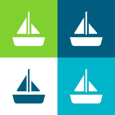 Boat With A Sail Flat four color minimal icon set clipart