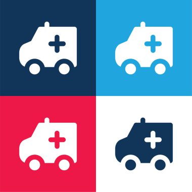 Ambulans mavi ve kırmızı dört renk minimal simgesi seti