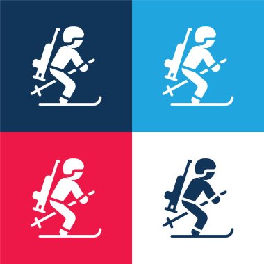 Biathlonist blue and red four color minimal icon set clipart