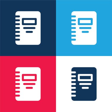 Kitap mavi ve kırmızı dört renk en küçük simge seti