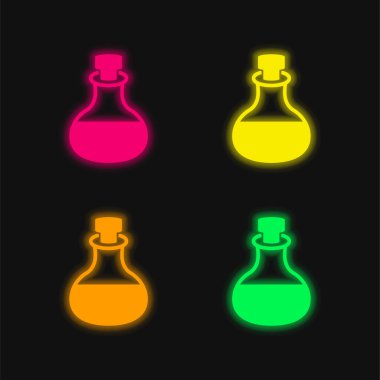 Parlak neon vektör ikonu için Aromaterapi yağlı bir şişe cam.