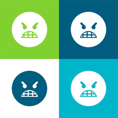 Öfkeli Duygusal Yüz Düz Renk en az simge seti