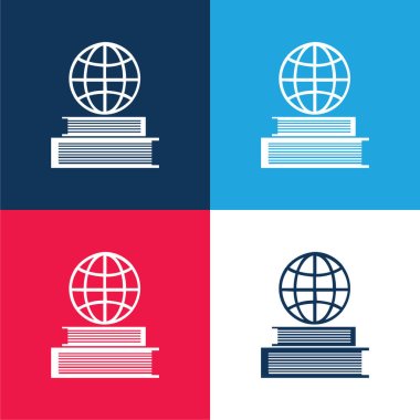 Book And Earth Grid On Top blue and red four color minimal icon set clipart
