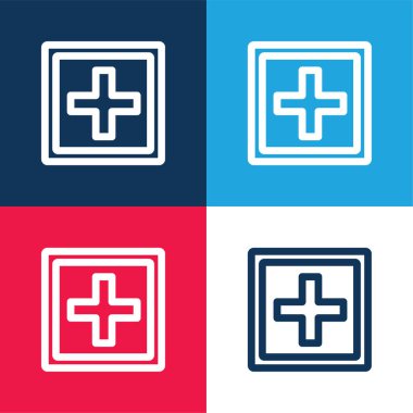 Çift Kare Şekil Mavi ve Kırmızı 4 renk simgesi içinde A + + Sembolünün Düğme İşaretini Ekle