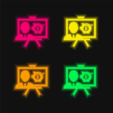 Bitcoin Presentation four color glowing neon vector icon clipart