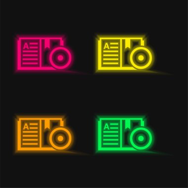 Kitap dört renk parlayan neon vektör simgesi