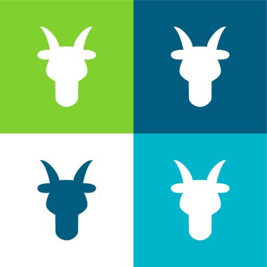 Aries Bull Head Front Shape Symbol Flat four color minimal icon set clipart