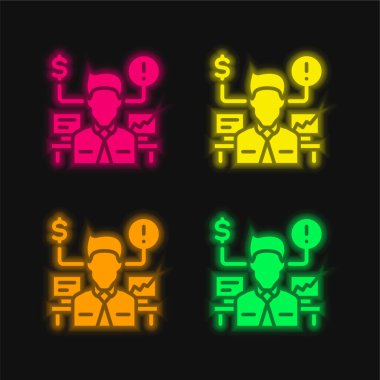 Advisor four color glowing neon vector icon clipart