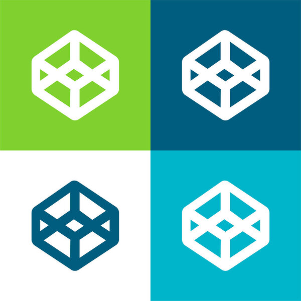 Трехмерная плоская фигура четырехцветный минимальный набор значков