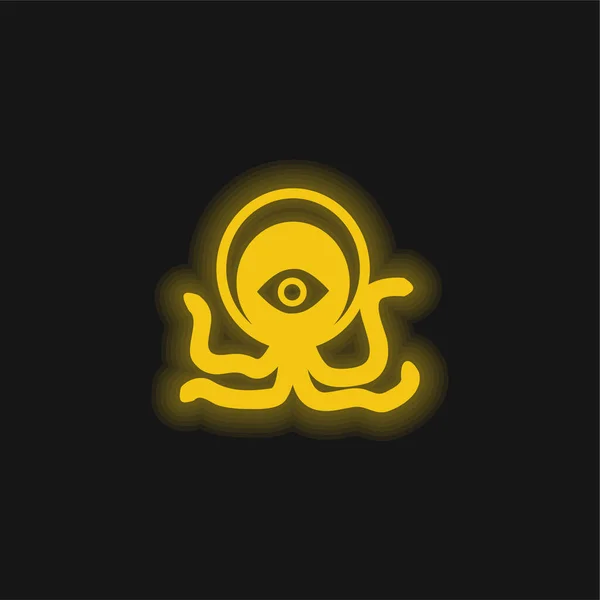 stock vector Alien Creature yellow glowing neon icon