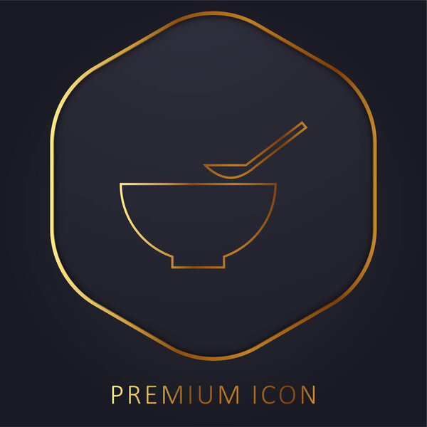 Bowl And Spoon golden line premium logo or icon