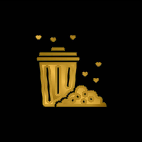 Bin gold plated metalic icon or logo vector