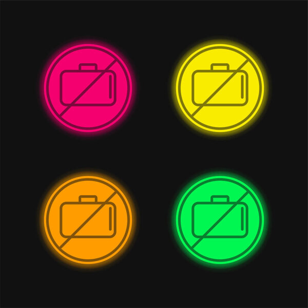 Baggage Ban Signal four color glowing neon vector icon