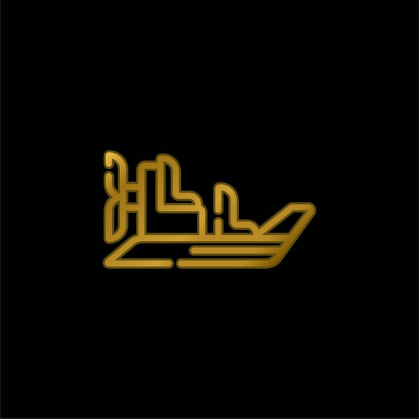 Boat gold plated metalic icon or logo vector
