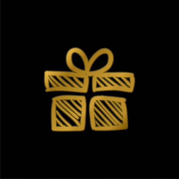 Aniversário Giftbox Esboço Banhado Ouro Ícone Metálico Vetor Logotipo — Vetor de Stock