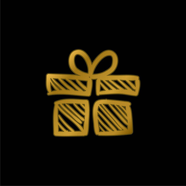Birthday Giftbox Sketch gold plated metalic icon or logo vector
