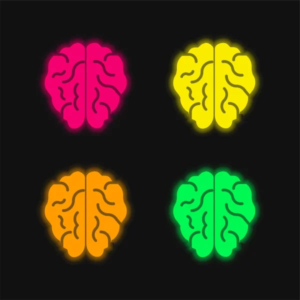 Gehirn Vier Farbe Leuchtenden Neon Vektor Symbol — Stockvektor