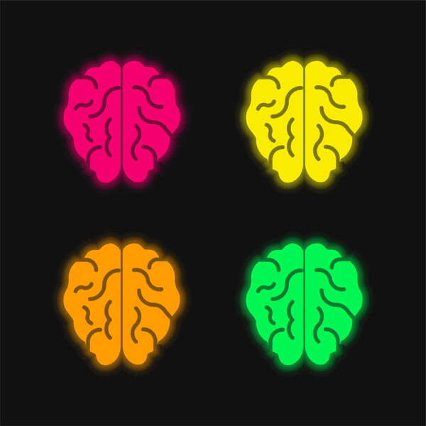 Brain four color glowing neon vector icon