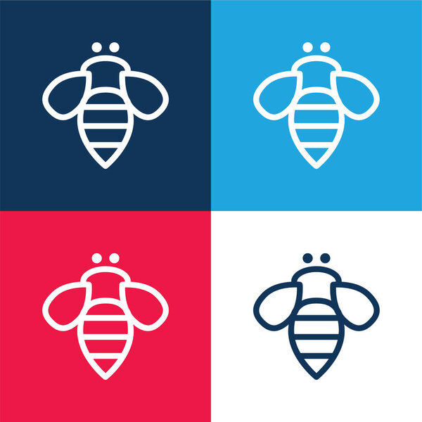 Bee Insect Outline blue and red four color minimal icon set