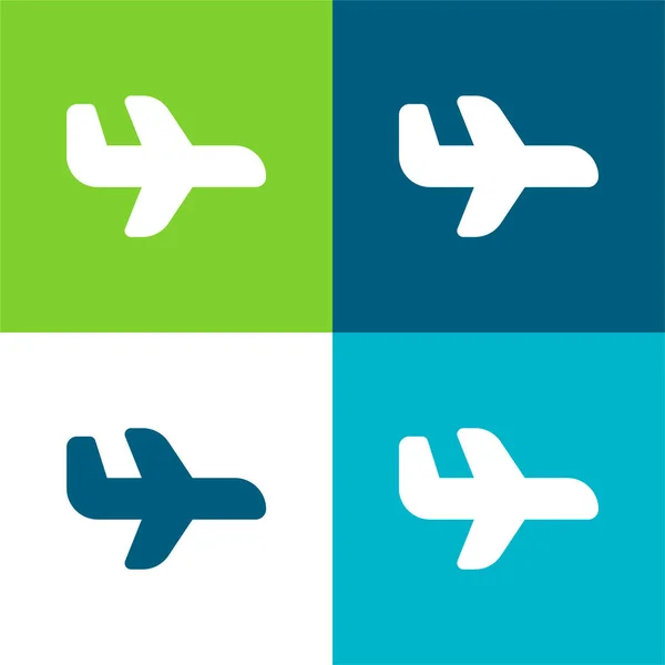 Airplane Flying Flat Four Color Minimal Icon Set — Stock Vector