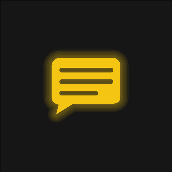 Black Speech Bubble With Lines Inside yellow glowing neon icon