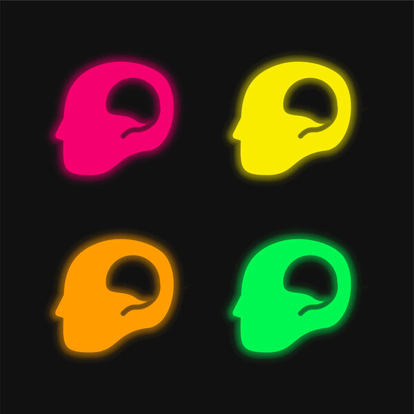 Брейн в мужской голове четырехцветный неоновый вектор