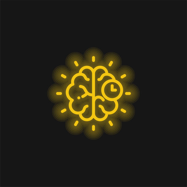 Brain yellow glowing neon icon