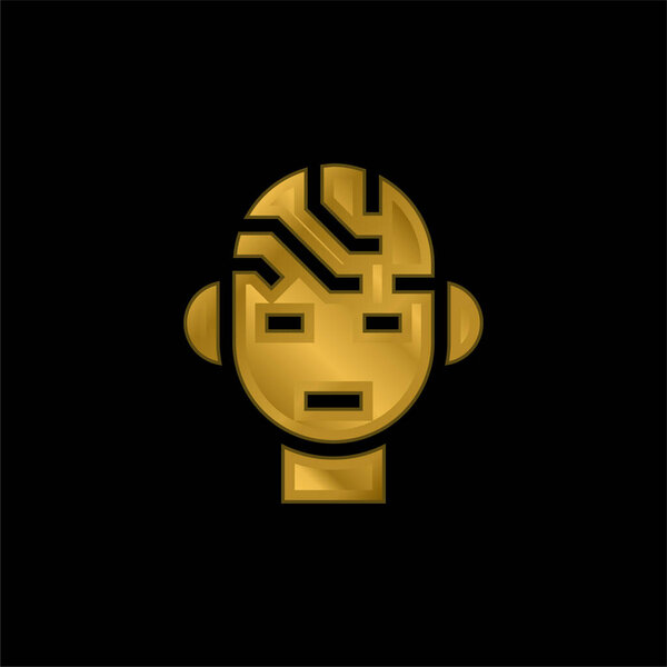 Brain gold plated metalic icon or logo vector