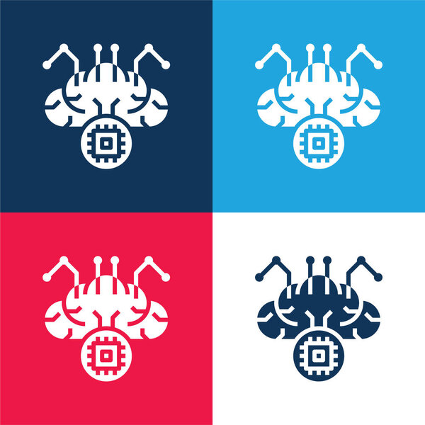 Брейн синий и красный четыре цвета минимальный набор значков