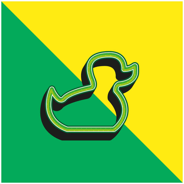 Baby Duck Toy Outline Green and yellow modern 3d vector icon logo