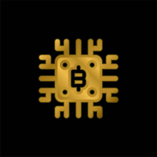 Позолоченная металлическая икона биткойна или вектор логотипа