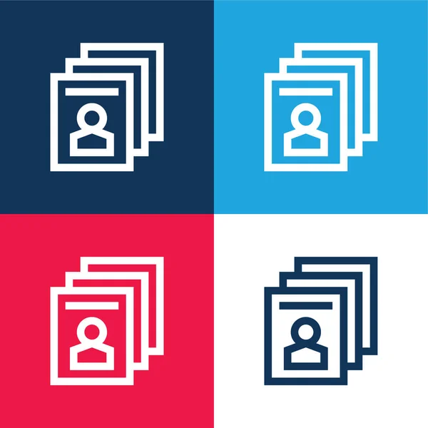 Set Icone Minimali Quattro Colori Blu Rosso — Vettoriale Stock