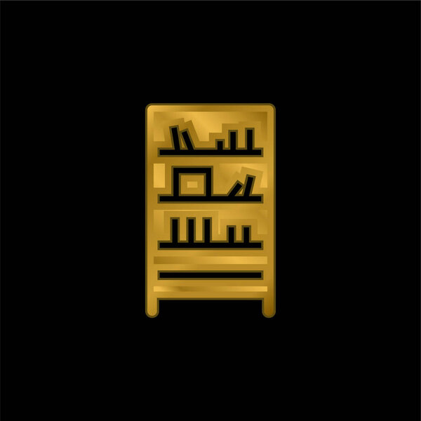 Bookshelf gold plated metalic icon or logo vector