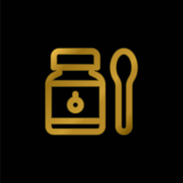 Baby Food gold plated metalic icon or logo vector