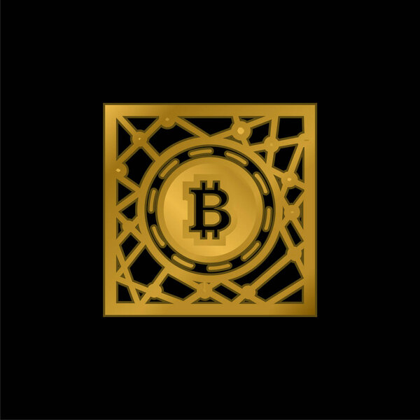 Bitcoin Digital Network Symbol gold plated metalic icon or logo vector