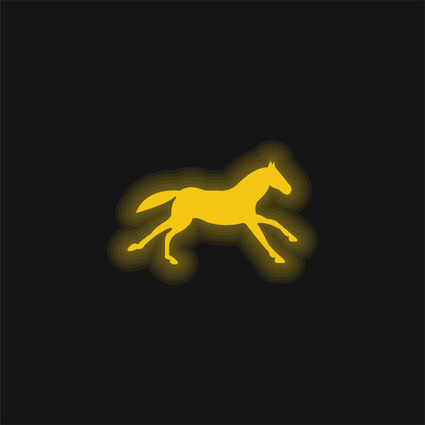 Black Running Horse yellow glowing neon icon