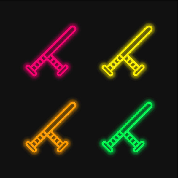 Baton four color glowing neon vector icon